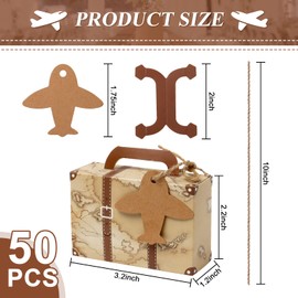 CHolic 50Pcs Party Favor Candy Box, World Map Mini Suitcase Favor Box , Vintage Kraft Paper with Tags and Burlap Twine for Travel Themed Party, Bridal Shower, Wedding Decorations