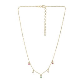 Vanbelle 18K Gold-Plated Contemporary Choker Necklace with 5 multi-colored CZ Stone Dangling Charms and Clasp Closure