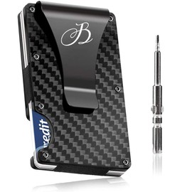 B-galo RFID Carbon Fiber Wallet For Men / Black, Rigid, Slim, Minimalist Wallet / Card Holder with Aluminum Metal Money Clip