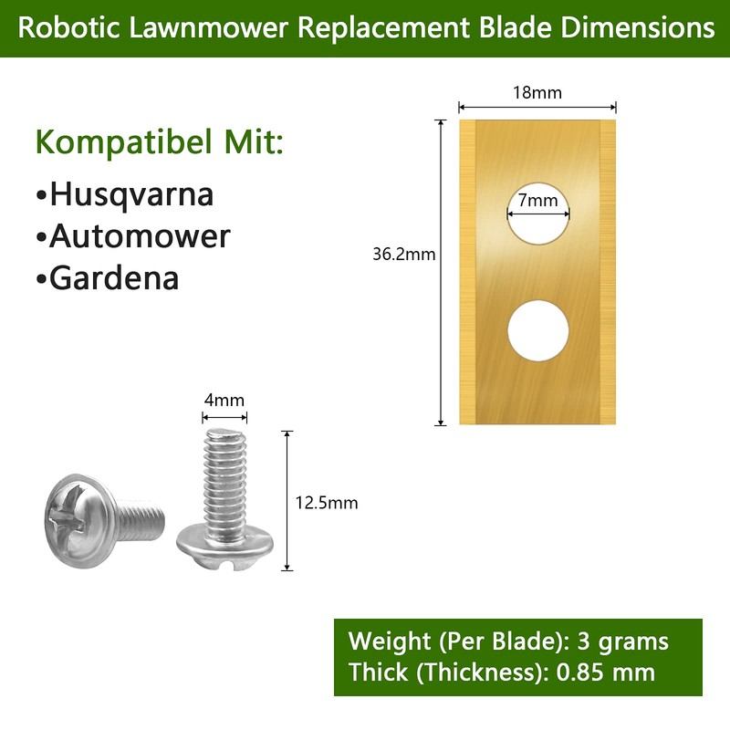 LURICO Robotic Lawnmower Blade, 30 x Premium Titanium Replacement Blades,