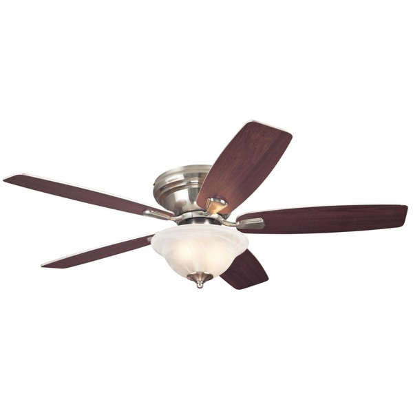 Westinghouse Lighting 7247600 Sumter Two-Light Reversible Five-Blade Indoor Ceiling Fan, 52-Inch, Brushed Nickel Finish with Frosted White Alabaster Glass Bowl, First Gen