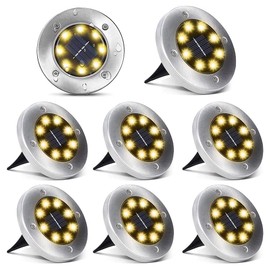 Aogist Solar Ground Lights, 8 LED Garden Disk Lights In-Ground Outdoor Landscape Lighting for Lawn Patio Pathway Yard Deck Walkway (Warm White, 8 Pack)