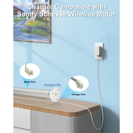 Charger Compatible with Somfy Sonesse Wirefree Motor Charger 9020672, Power Cord Compatible with Somfy Sonesse ST30(1003128)& R28(1240291) Wirefree Motor, Motorized Blinds Charger Cable Length 8.2FT