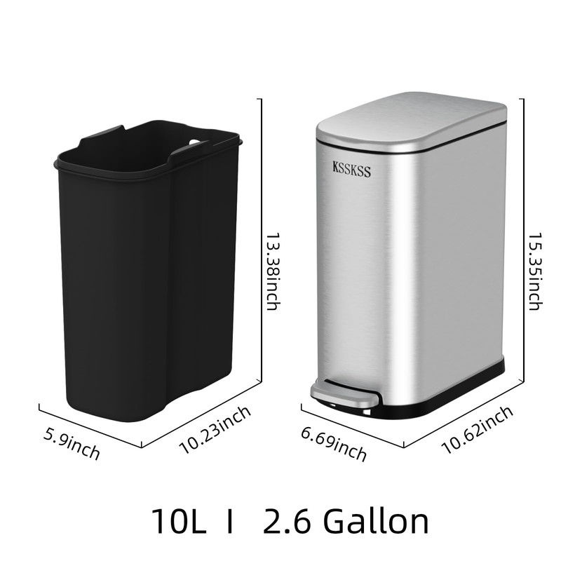 KSSKSS 2.6 Gallon Slim Bathroom Trash Can with Soft Close