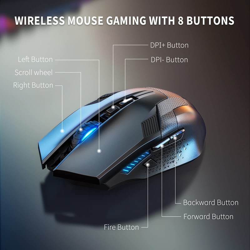 TECKNET Wireless Gaming Mouse 2.4G Optical USB Computer Mice, 8