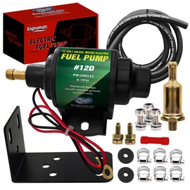 ENGINEMAN 12D Micro Electric Diesel Fuel Pump Universal 5/16 inch Inlet and Outlet 12V 1-2 A, 35 GPH, 4-7 PSI with 5/16 Inch (8mm) ID Fuel Line Hose 6.56FT
