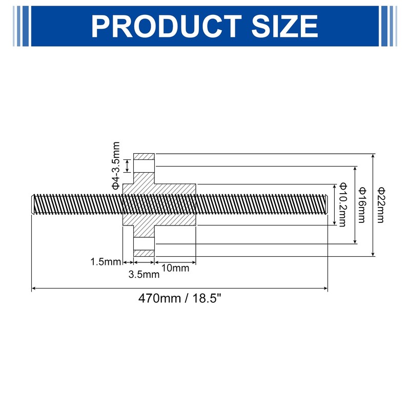 uxcell 1Pcs 470mm Tr8x4 Lead Screw with Brass Nut (Acme