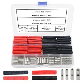 YIXISI 210 Pieces 4 Types Non-Insulated Butt Connectors Kit, Cable Ferrule Cable Crimp Terminal, Cylindrical Butt Connector, with Heat Shrink Tube