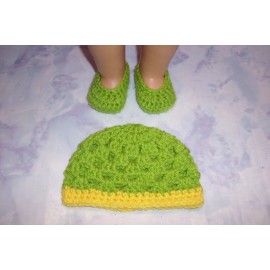 American Girl Doll Lime Hand Crochet Beanie Hat And Crochet Shoes For The American Girl Doll