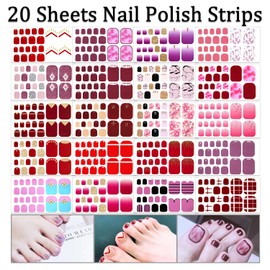 SILPECWEE Toe Nail Polish Strips Red Full Nail Wraps for Women Self Adhesive Nail Polish Stickers Gel Nail Strips Toenails Nail Art Decoration with 1pc Nail File (20 Sheets)