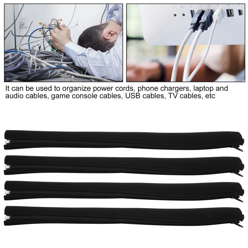 4Pcs Cord Organizer Management Sleeve Cable Cover with Zipper Protective