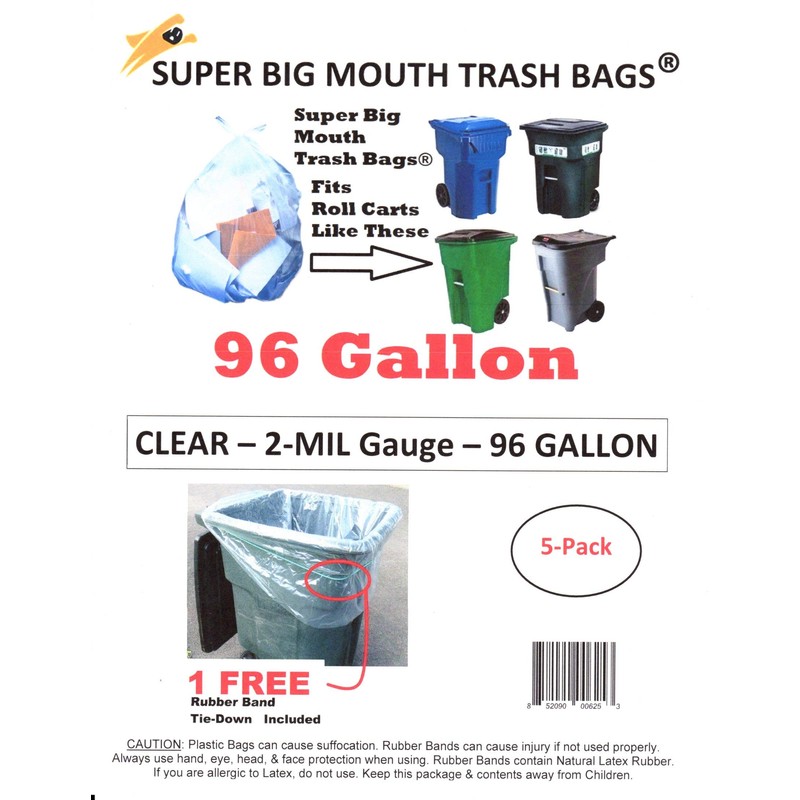 96 Gallon CLEAR Super Big Mouth Trash Bags - 2-MIL