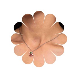 TseenYi Red Cherry Necklace Vintage Cherry Fruit Necklace Crystal Cherry Pendant Necklace Silver Cherry Choker Necklace CZ Ruby Fruit Pendant Necklace Jewelry for women and Girls Gifts