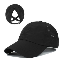 Cedar Eight Women's Mesh Cap, Can Be Worn With A Ponytail, Sports Cap, Black