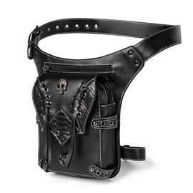 Riñonera para motocicleta, pierna caída, muslo, cadera, mensajero, cuero cruzado, bolsillo tipo cartera, Negro 038, Punk