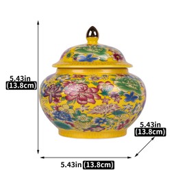 Classic Enamel Ginger Jar-Handcrafted Yuan and Ming Dynasty Inspired Designs, Vibrantly Colored Floral Motifs on Ceramic Vase, Decorative and Functional Jar with Lid(Flower Yellow)
