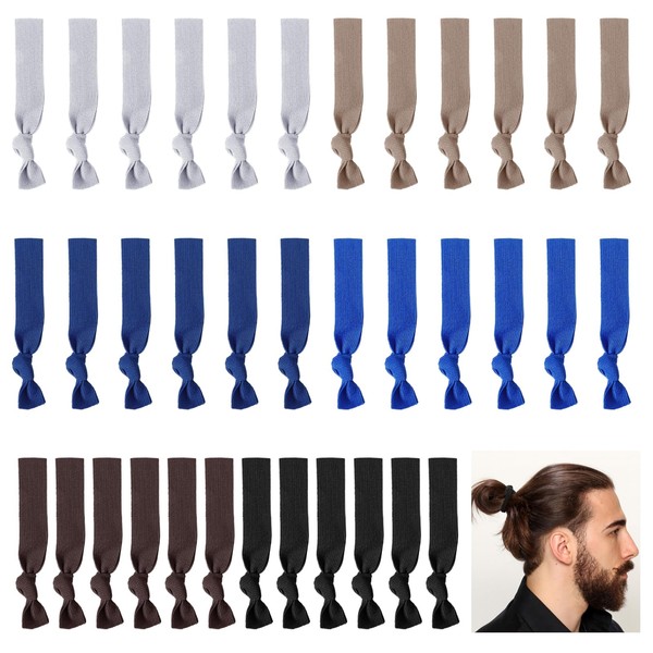 GLOBLELAND 36Pcs 6Colors Knotted Mens Hair Ties Elastic No Crease