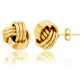 Yellow Gold Plated Sterling Silver Love Knot Stud Earrings for Women | 12mm Stud Earrings | Secure Friction Back Closure | 14k Plated Shiny Classic Earrings