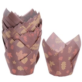 HARFINGTON 50pcs Tulip Cupcake Liners Greaseproof Baking Cups Paper Cupcake Wrappers Holders for Parties Weddings Birthdays, Dark Maple Leaf