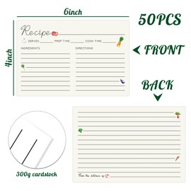 JOETMAE 50PCS Vegetable Illustrations Recipe Cards,4x6 In Double Sided Cards,Blank Cardstock for Cooking,Kitchen Diaries Banquet Preparation, Bridal Shower, Baby Shower, Christmas and Holiday