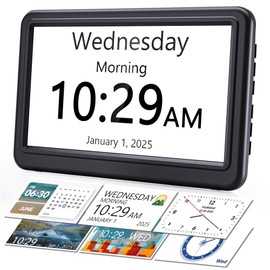 ROCAM 7 Inch Digital Calendar, Alarm Clock Digital Large Display for Seniors with Date and Day of the Week, 20 Alarms and Reminder, Dementia Clock with Floating Navigations, Auto DST, 12 Themes, 10