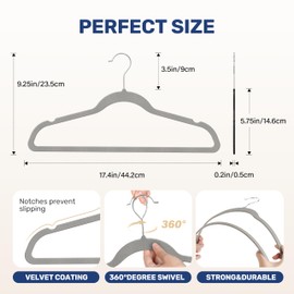 YSSOA 30 Packs Velvet Hangers, Non Slip Space Saving Suit Hangers, Heavy Duty Clothes Hangers with 360° Rotatable Hook for Coats, Pants, Grey