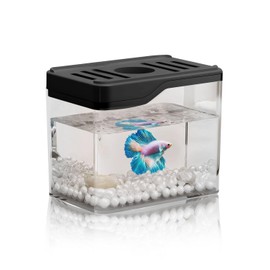 Mini Betta Tank, Small Acrylic Fish Bowl for Temporary Space, Stackable Cube for Fish, Shrimp, Inverts, Black