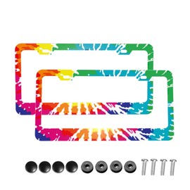 Koliocaa Tie Dye License Plate Frames, 2 Pack 2 Holes Aluminum License Plate Cover with Screw and Black Screw Caps