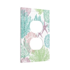 Lhdlnn Coastal Nautical Teal Seashell Coral Outlet Covers Light Switch Cover Beach Starfish Decorative Wall Plate Electrical Faceplate for Kitchen Bathroom Bedroom 5" x 3"