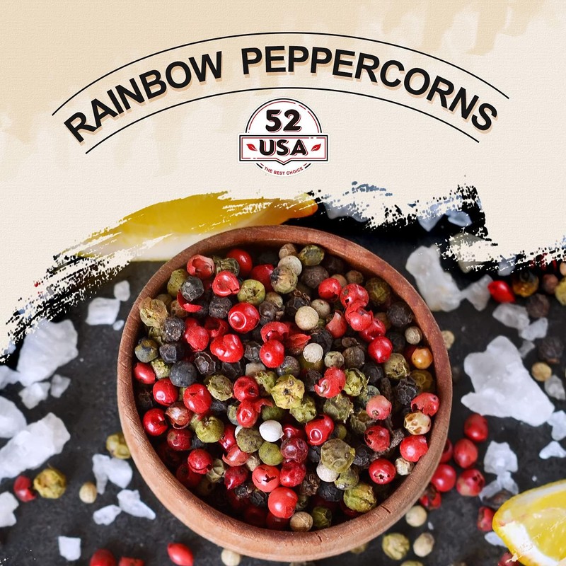 52USA Rainbow Peppercorns, 12oz, Peppercorn for Grinder Refill, Non-GMO, Kosher,