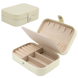 Time to Sparkle Travel Jewelry Box PU Leather Jewelry Organizer for Girls, Double Layer Portable Mini Travel Case Display Storage Holder Boxes for Stud Earrings Rings Necklaces Bracelets Glitter White