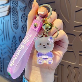 Xinbalove Cute Lucky Bear Design Bags Doll Car Key Backpack Keychain Pendant Boys Girls Men Women Soft Resin Portable Key Ring Accessories for Christmas New Year Present Purple