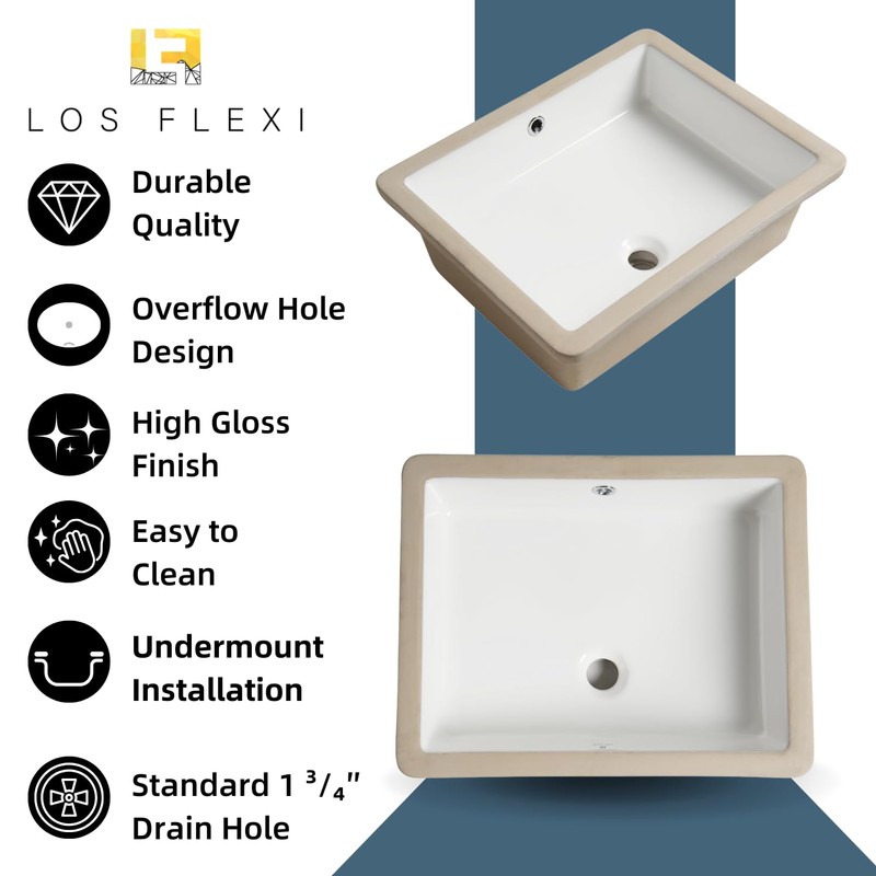18" x 13" Undermount Bathroom Sink, Los Flexi Compact Rectangular