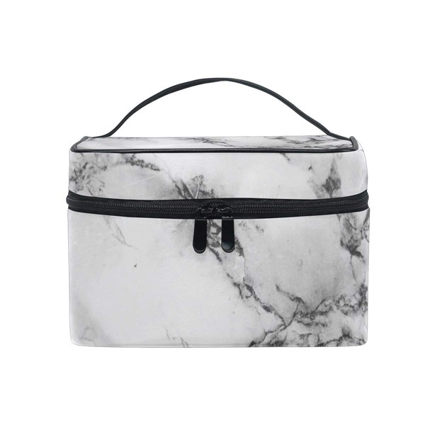 senya Cosmetic Bag White Marble Black Texture Travel Makeup Organizer Bag Portable Train Case for Women Girls