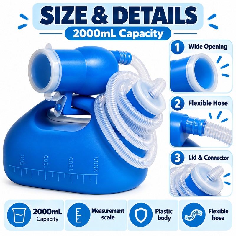 2000ml Portable Urinal Bottle with Lid, Large Capacity Travel Pee