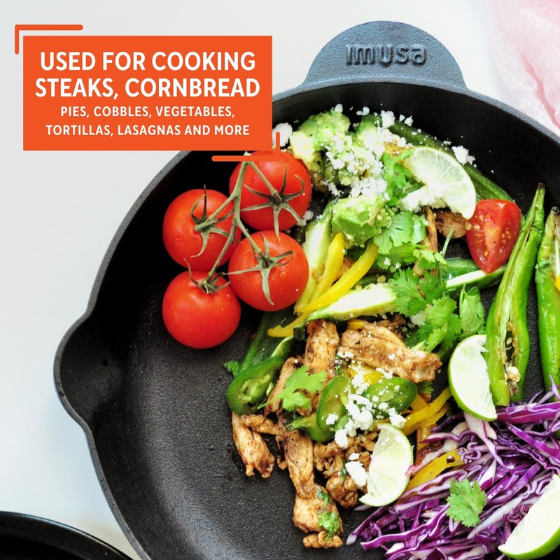 IMUSA 12in Cast Iron Preseasoned Skillet with Helper Handle