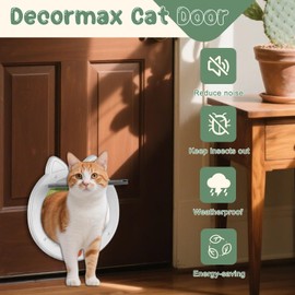 Decormax Cat Door with 4-Way Lock, Cat Door for Exterior Door with Magnetic Flap, Weatherproof Pet Door for Interior Door, White