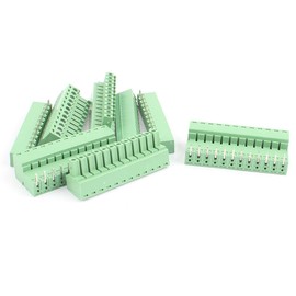Sourcingmap 5 Pairs 3.81mm Pitch 12 Pin M/F PCB Pluggable Terminal Block Connector - Silver Tone, Green