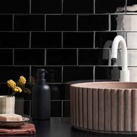 STICKGOO 10-Sheet Backsplash Peel and Stick Subway Tile, Black Self Adhesive Vinyl Wall Tiles, Stick on Backsplash for Kitchen and Bathroom(Thicker Design)