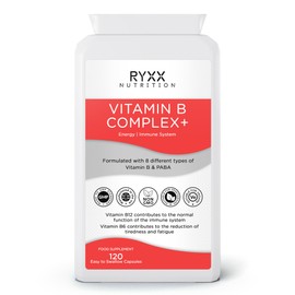 Vitamin B Complex + | 120 Vegan Capsules | High Strength & High Absorption | 8 Essential B Vitamins | Methylated with Folate, B6 & B12 | Made in The UK by RYXX