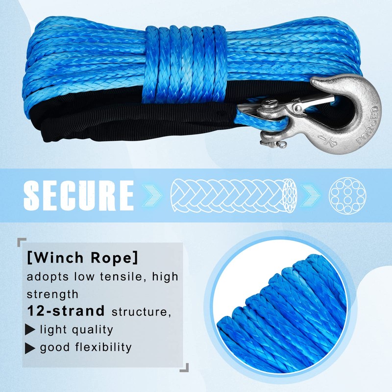 1/4" 50ft Winch Rope Kit, 7700LBs Tow Cable Rope, with