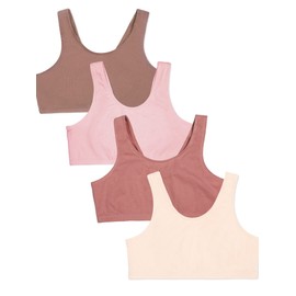 Fruit of the Loom Girls' Cotton Built-up Stretch Sports Bra, Light Nude/Blush/Desert Dusk/Sweet Tea, 36