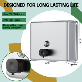 Maxdot Extra Large Stainless Steel Soap Dispenser Wall Mount 47oz/1400ml with Corrosion Proof Lining and Anti-Leak Pump, Refill Indicator Window, Top Fill Commercial Home Office Bathroom Accessory