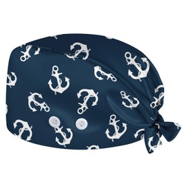 Working Cap Scrub Cap with Sweatband Buttons Adjustable Unisex Women Tie Back Hat Nurse Surgical Caps