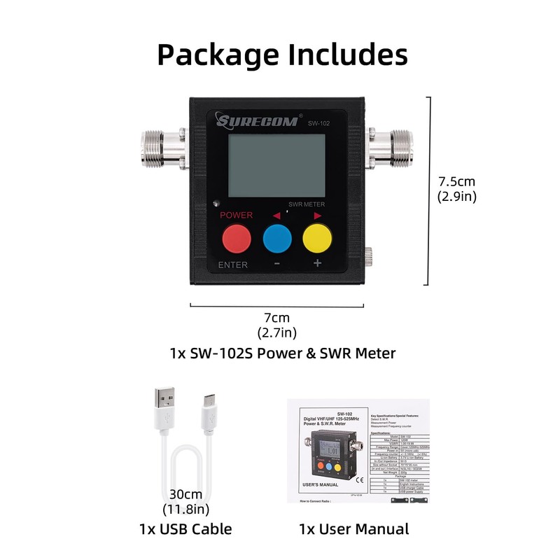 Mcbazel Surecom SW-102S SO239 Connector Digital VHF UHF 125-525Mhz Power