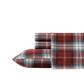 Eddie Bauer - Queen Bed Sheets, Cotton Flannel Bedding Set with Matching Pillowcases, Brushed for Extra Softness, Deep Pocket, Oeko-Tex Certified (Heartland Plaid Red)