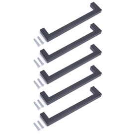 BSM Marketing 5 Pack Kitchen Door Handles 96mm Hole Centre Flat Black Cabinet Handles Stainless Steel Square Cupboard T Bar Handle (Screws Included)