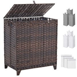 Laundry Hamper with Lid, 190L Large Laundry Basket 3 Section with 6 Removable Liner Bags & 3 Mesh Laundry Bags, Handwoven Rattan Clothes Hamper with Heightened Feet, No Install Needed, Brown