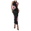 Milumia Women's Floral Mesh Maxi Dress Sleeveless Crew Neck Ruched