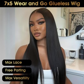 MARRYU Glueless Wigs Human Hair Pre Plucked Pre Cut 7x5 Wear and Go Straight Lace Front Wigs Human Hair Closure Wig 100% Human hair 180% Density Hd Lace Upgraded No Glue with Baby Hair